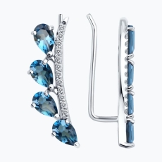 Brilyant və topaz daşlı ağ qızıl sırğalar