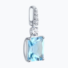 Topaz və fianit daşlı ağ qızıl kulon 2
