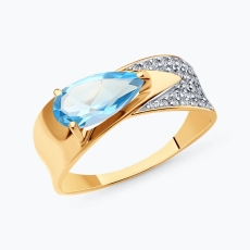 Topaz və fianit daşlı qızıl üzük