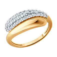 Fianit qaşlı qızıl örtüklü gümüş üzük