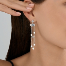 Серьги из серебра с синтетическим жемчугом и фианитами 3