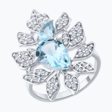 Topaz və fianit qaşlı gümüş üzük