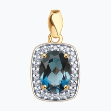 London topaz və fianit daşlı gümüş kulon