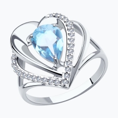 Topaz və fianit qaşlı gümüş üzük