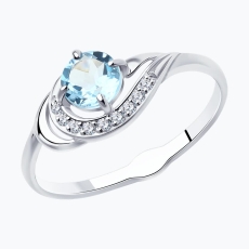 Topaz və fianit qaşlı gümüş üzük