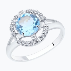 Topaz və fianit qaşlı gümüş üzük