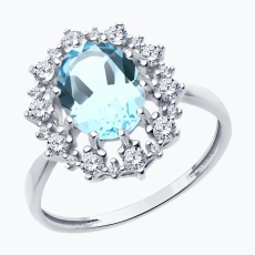 Topaz və fianit qaşlı gümüş üzük