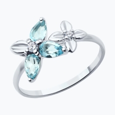 Topaz və fianit qaşlı gümüş üzük