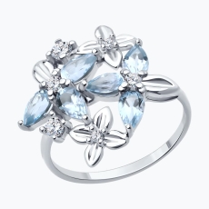 Topaz və fianit qaşlı gümüş üzük
