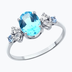 Topaz və fianit qaşlı gümüş üzük