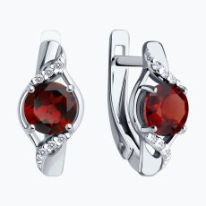 Серьги из серебра с гранатами и фианитами 2