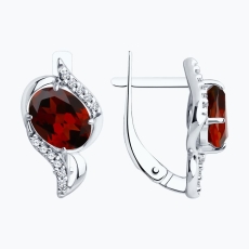 Серьги из серебра с гранатами и фианитами