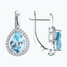 Topaz və fianit qaşlı gümüş sırğalar