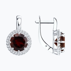 Серьги из серебра с гранатами и фианитами