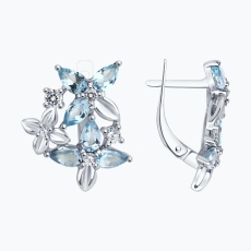 Topaz və fianit qaşlı gümüş sırğalar