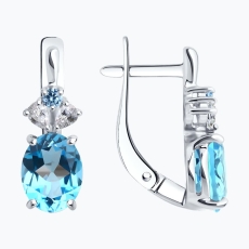 Topaz və fianit qaşlı gümüş sırğalar