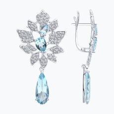 Topaz və fianit qaşlı gümüş sırğalar