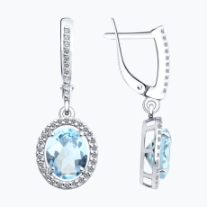 Topaz və fianit qaşlı gümüş sırğalar