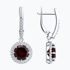 Серьги из серебра с гранатами и фианитами