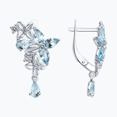Topaz və fianit qaşlı gümüş sırğalar