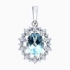 Topaz və fianit qaşlı gümüş kulon