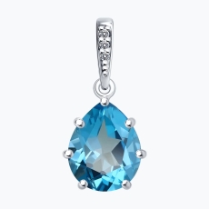Topaz və fianit qaşlı gümüş kulon