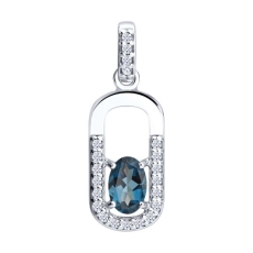 London topaz və fianit daşlı gümüş kulon