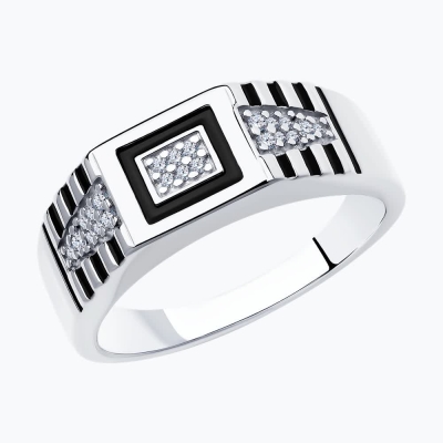 Emallı və fianit qaşlı  gümüş üzük