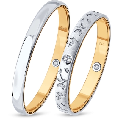 Brilyantlı kombinə qızıl nikah üzüyü (Comfort Fit)